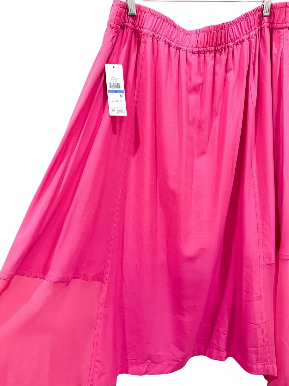 DKNY Handkerchief Hem Mixed Media Pull On Elastic Waist Maxi Skirt Pink XL NWT
